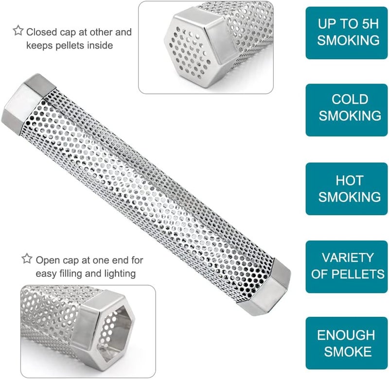 aushucu 2pcs Smoker Tube 12in Pellet Smoker Tube Stainless Steel Smoke Tube for Hot or Cold Smoking 5 Hours of Billowing smoke Portable BBQ Smoking tube Generator Electric Charcoal Gas Grill Smoker - Image 3